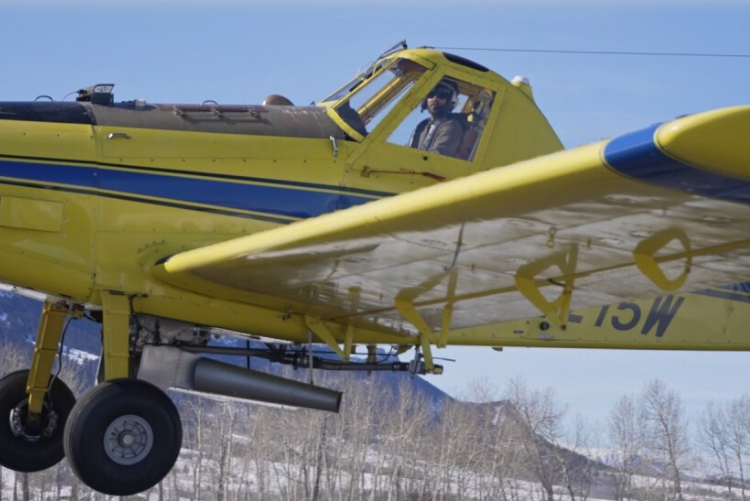 Cody Nichols, a pilot and contracted aerial applicator for the BLM, flew the last load of sagebrush seed to Mount Maurice on Friday afternoon. Photo by: Isabel Spartz/MTN News